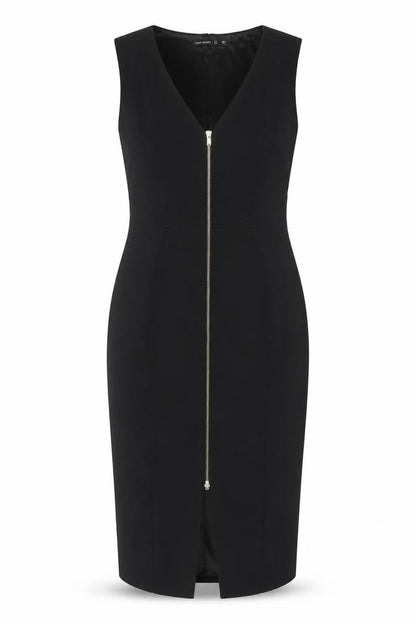 Karen Millen Women Black UK 14 Pencil Knee Length Zip Dress