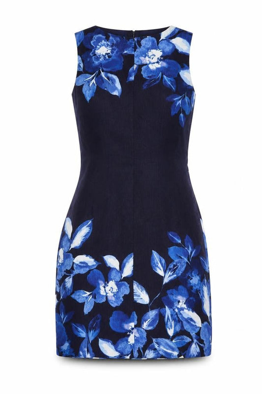 Roman Women’s Blue Floral Sleeveless Sheath Dress UK 10 Party