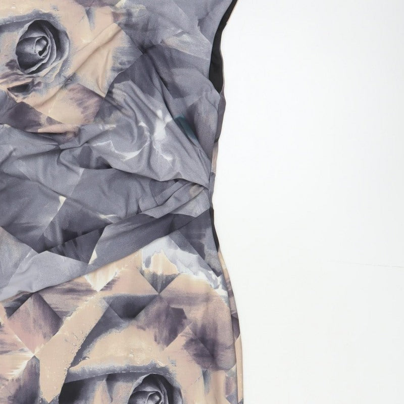 Coast Women Grey Floral Cap Sleeve Pencil Dress UK 6