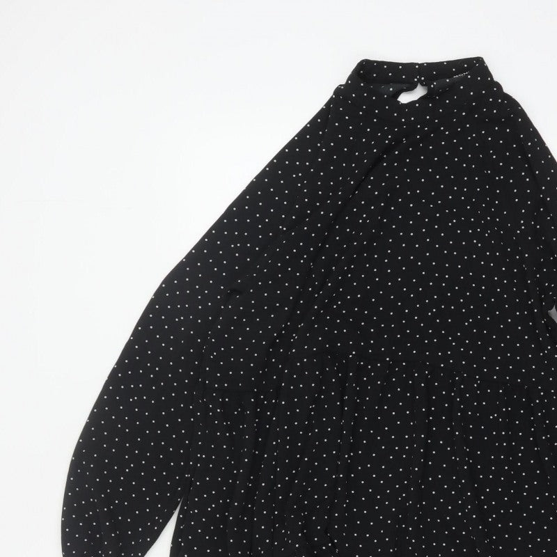 Monki Women Black Polka Dot High Neck Skater Dress UK 14