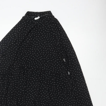 Monki Women Black Polka Dot High Neck Skater Dress UK 14
