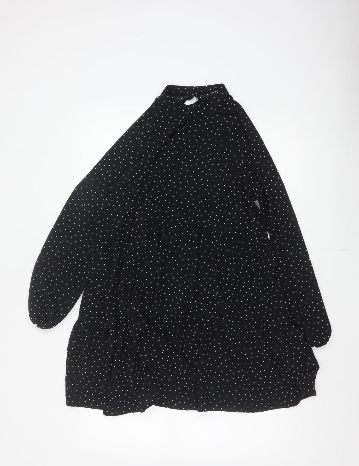 Monki Women Black Polka Dot High Neck Skater Dress UK 14