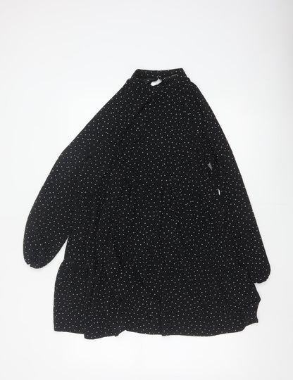 Monki Women Black Polka Dot High Neck Skater Dress UK 14