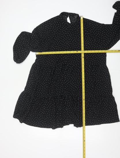 Monki Women Black Polka Dot High Neck Skater Dress UK 14