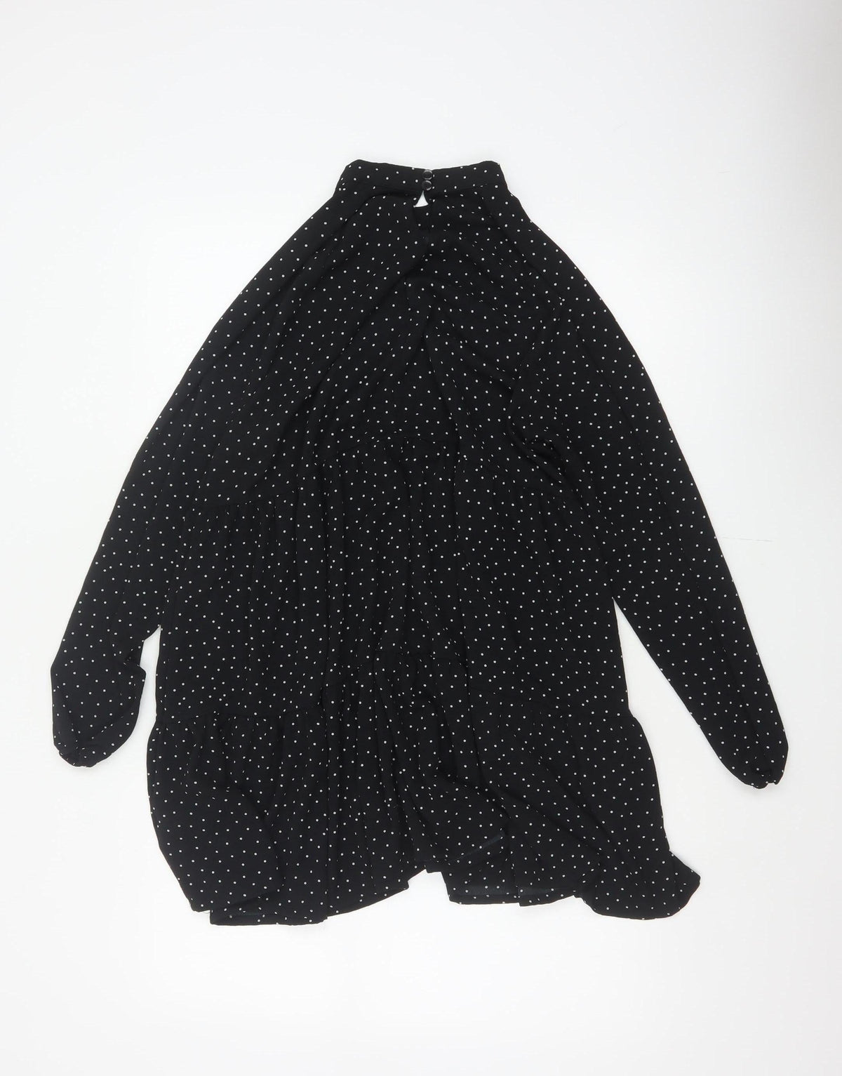Monki Women Black Polka Dot High Neck Skater Dress UK 14
