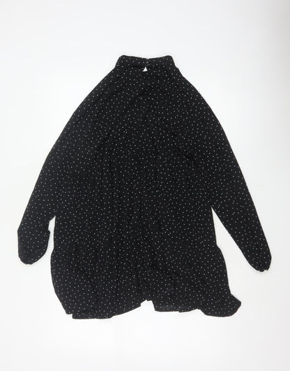 Monki Women Black Polka Dot High Neck Skater Dress UK 14