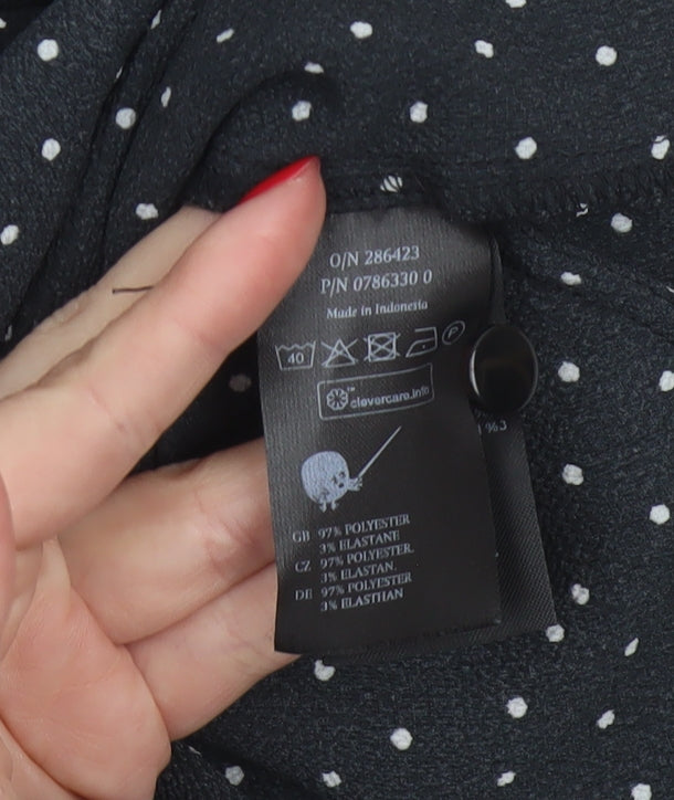 Monki Women Black Polka Dot High Neck Skater Dress UK 14