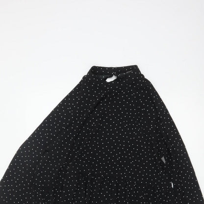 Monki Women Black Polka Dot High Neck Skater Dress UK 14