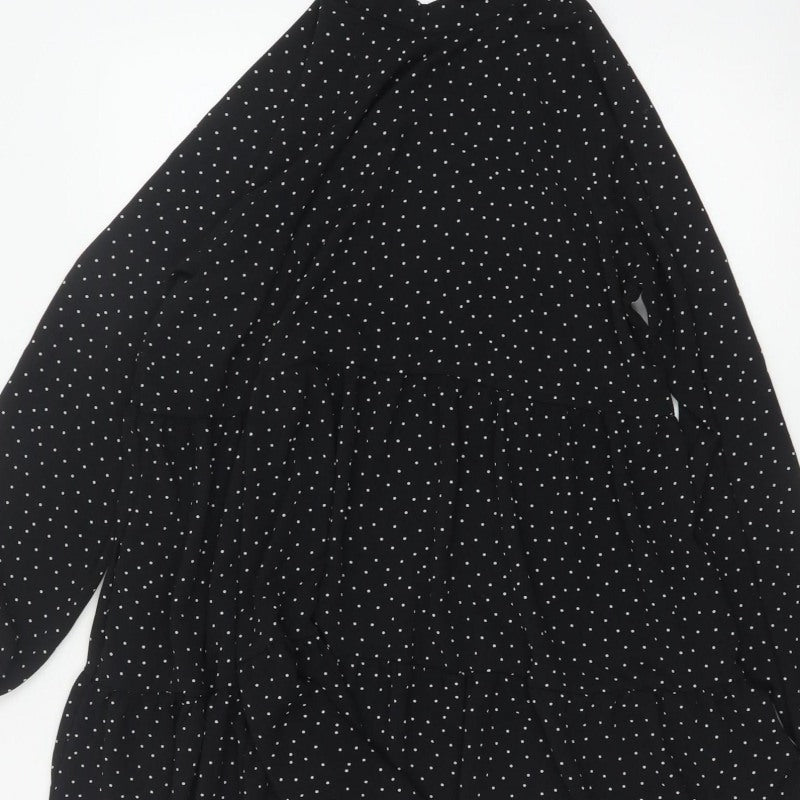 Monki Women Black Polka Dot High Neck Skater Dress UK 14