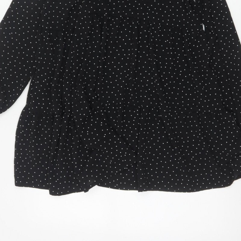 Monki Women Black Polka Dot High Neck Skater Dress UK 14