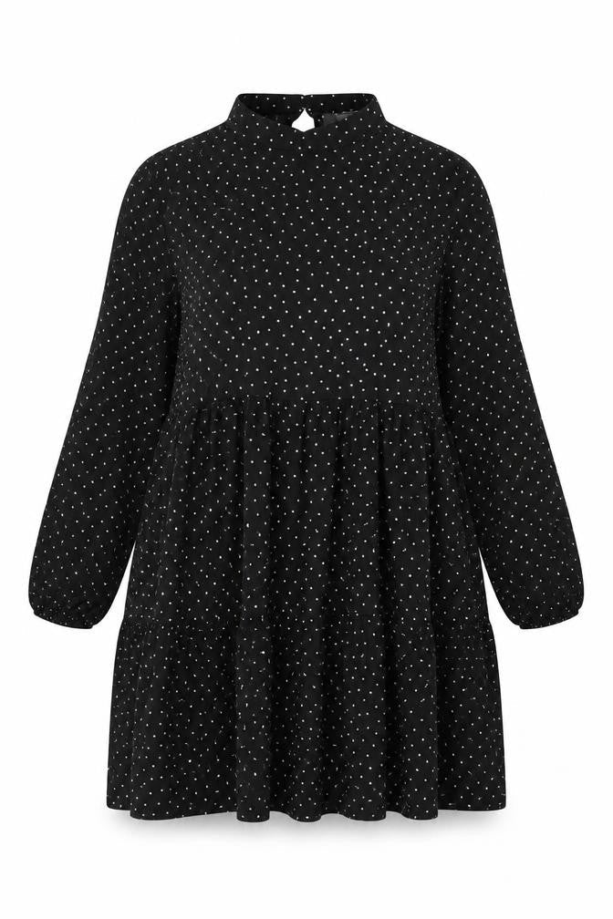 Monki Women Black Polka Dot High Neck Skater Dress UK 14