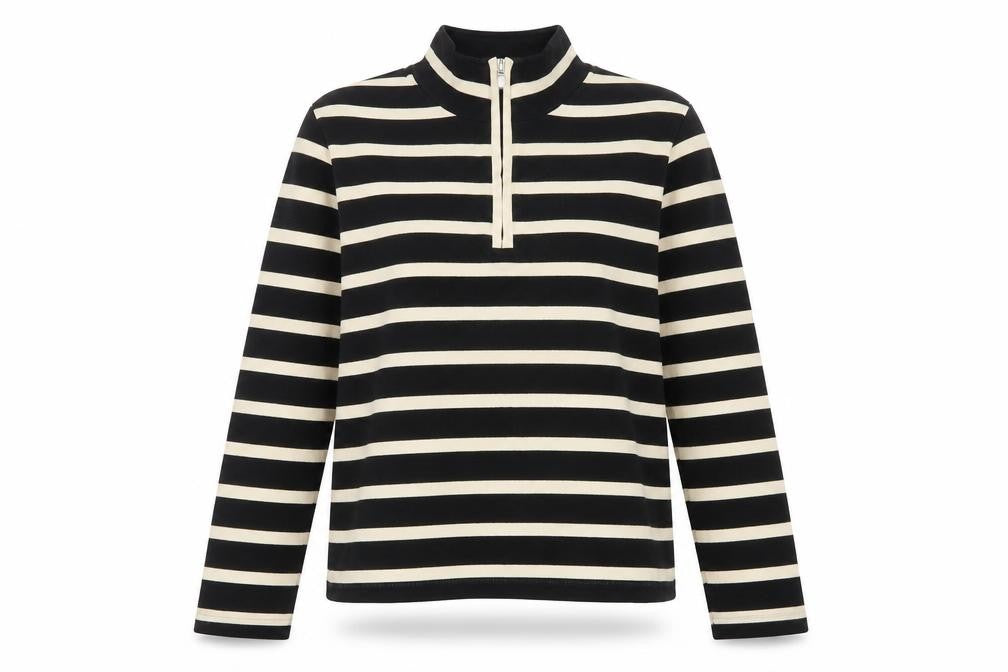 Maine New England Women’s Black Stripe 1/2 Zip Sweatshirt UK 12