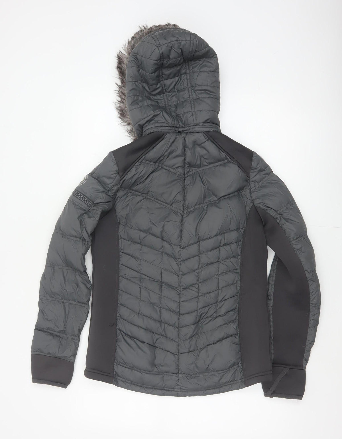Michael Kors Women Black S Fur Trim Hooded Quilted Puffer Jacket