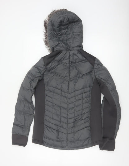 Michael Kors Women Black S Fur Trim Hooded Quilted Puffer Jacket