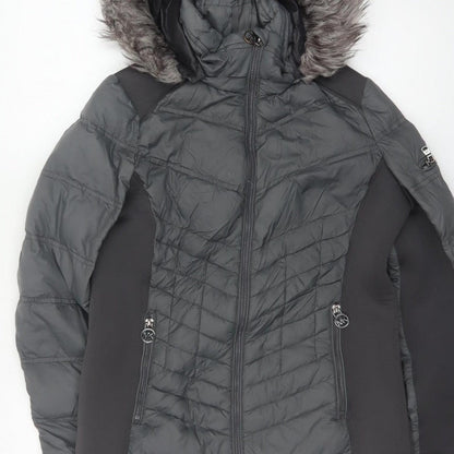 Michael Kors Women Black S Fur Trim Hooded Quilted Puffer Jacket