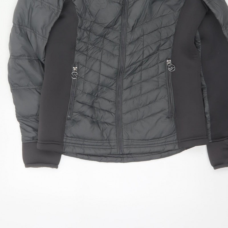 Michael Kors Women Black S Fur Trim Hooded Quilted Puffer Jacket