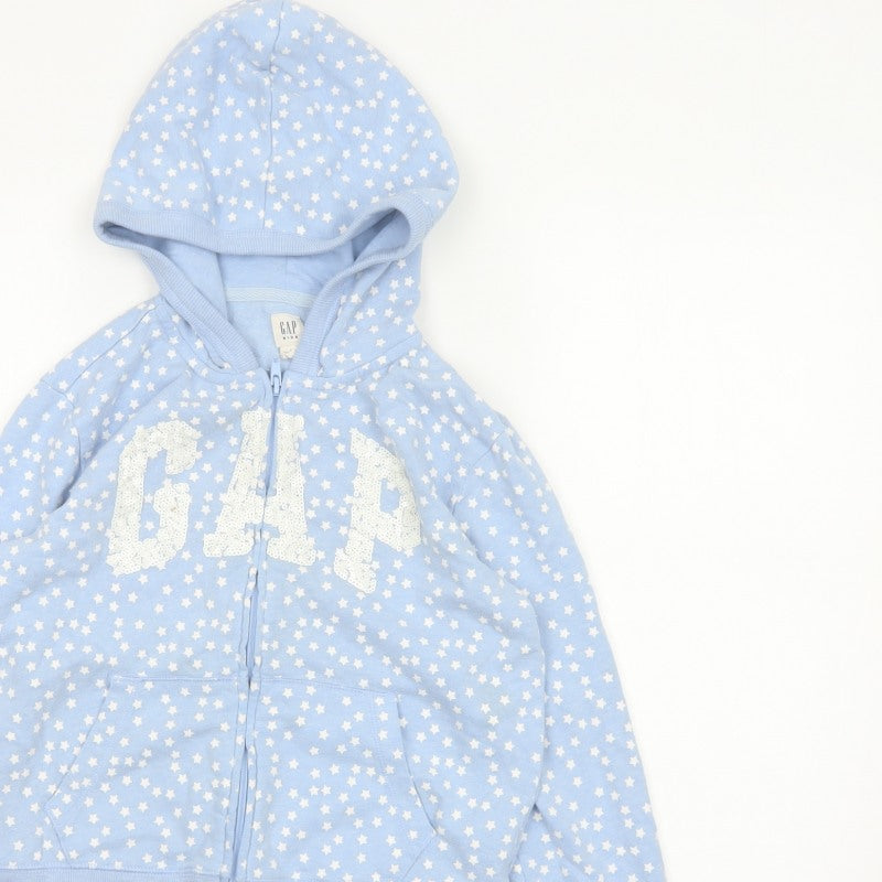Gap Girls Blue Star Sequin Logo Full Zip Hoodie L 10-11 Years
