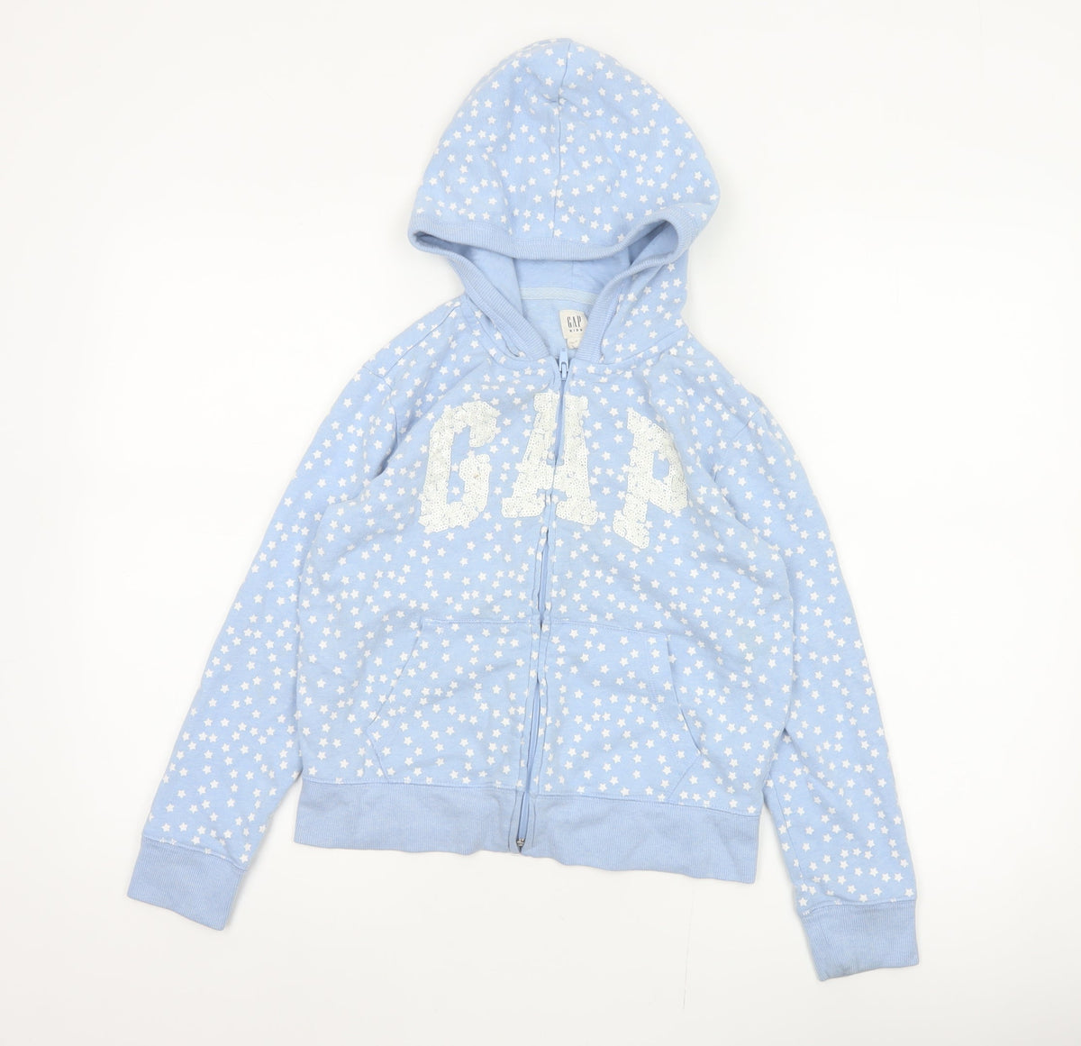 Gap Girls Blue Star Sequin Logo Full Zip Hoodie L 10-11 Years