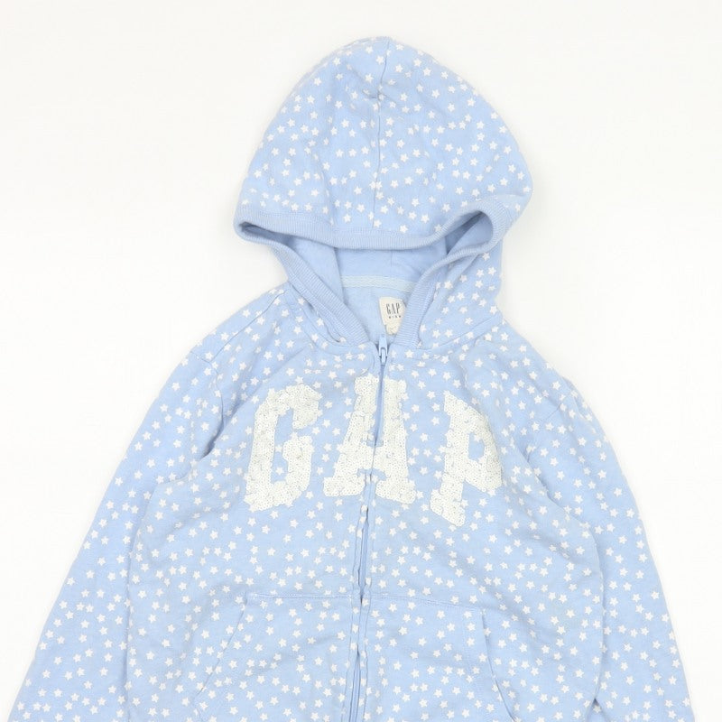 Gap Girls Blue Star Sequin Logo Full Zip Hoodie L 10-11 Years
