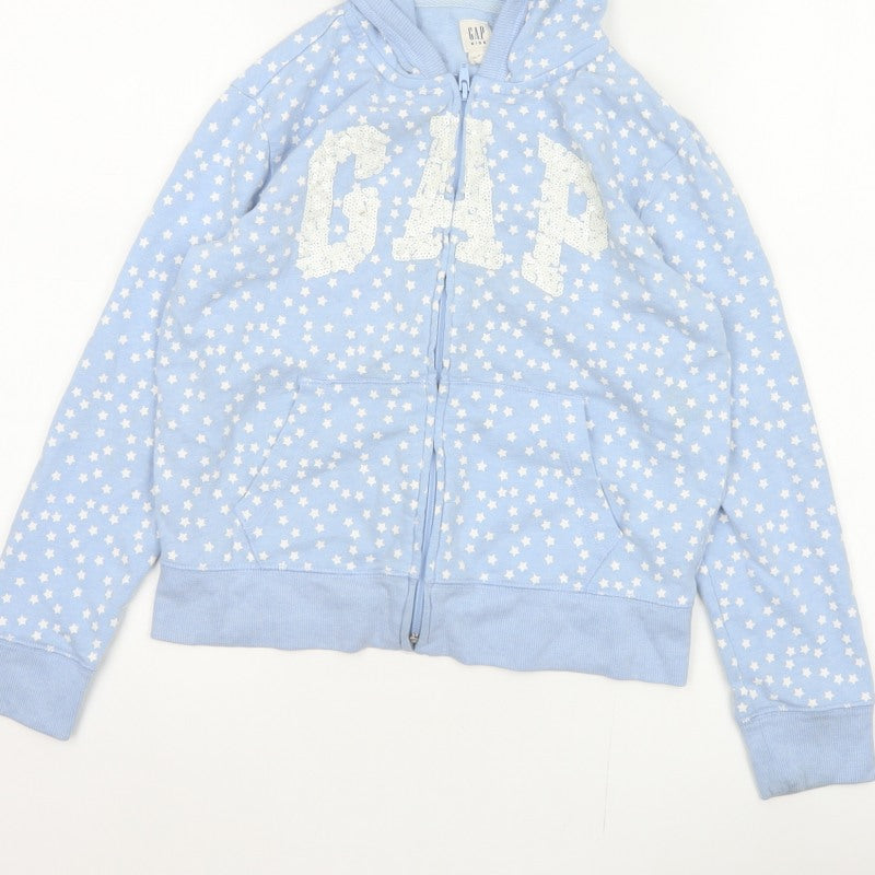 Gap Girls Blue Star Sequin Logo Full Zip Hoodie L 10-11 Years