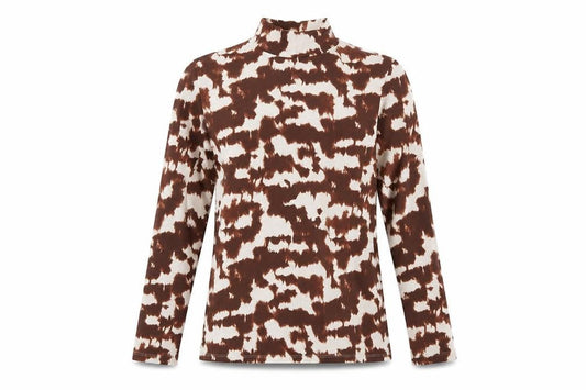 Marks and Spencer Women Brown Animal Print High Neck Long Sleeve Top UK 12