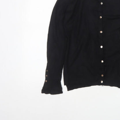Zara Women Black M Button Front Knit Cardigan Long Sleeve Silver Buttons