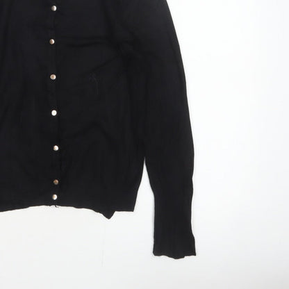 Zara Women Black M Button Front Knit Cardigan Long Sleeve Silver Buttons