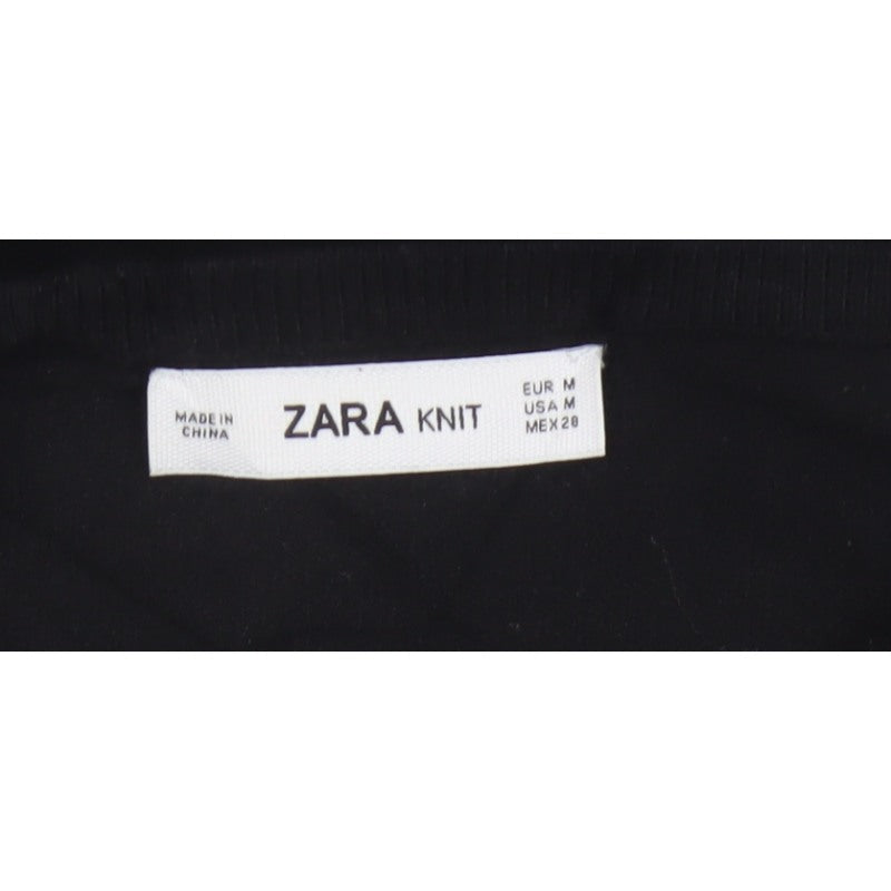 Zara Women Black M Button Front Knit Cardigan Long Sleeve Silver Buttons