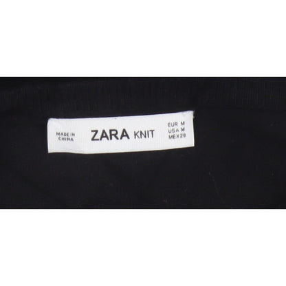 Zara Women Black M Button Front Knit Cardigan Long Sleeve Silver Buttons