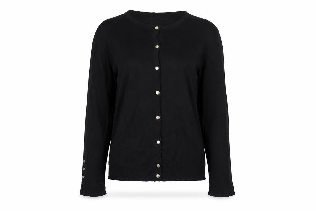 Zara Women Black M Button Front Knit Cardigan Long Sleeve Silver Buttons