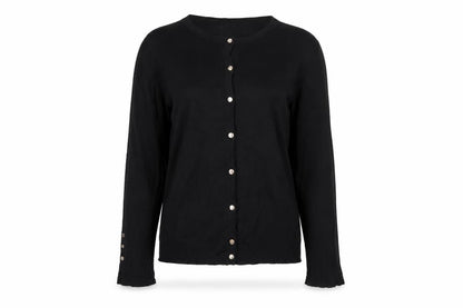 Zara Women Black M Button Front Knit Cardigan Long Sleeve Silver Buttons