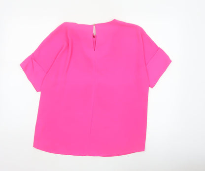 Oasis Women Pink UK 10 Ruffle Neck Dolman Sleeve Polyester Blouse