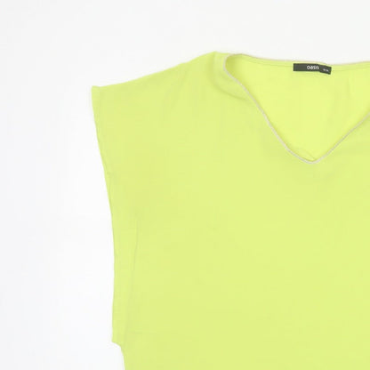 Oasis Women Yellow V-Neck Cap Sleeve Sheer Blouse Size 10