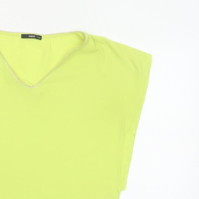 Oasis Women Yellow V-Neck Cap Sleeve Sheer Blouse Size 10
