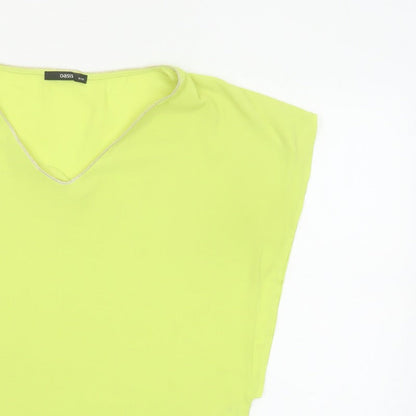 Oasis Women Yellow V-Neck Cap Sleeve Sheer Blouse Size 10