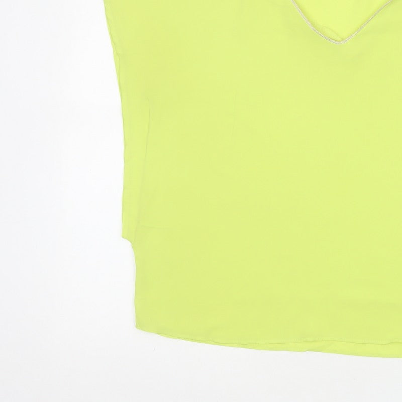 Oasis Women Yellow V-Neck Cap Sleeve Sheer Blouse Size 10