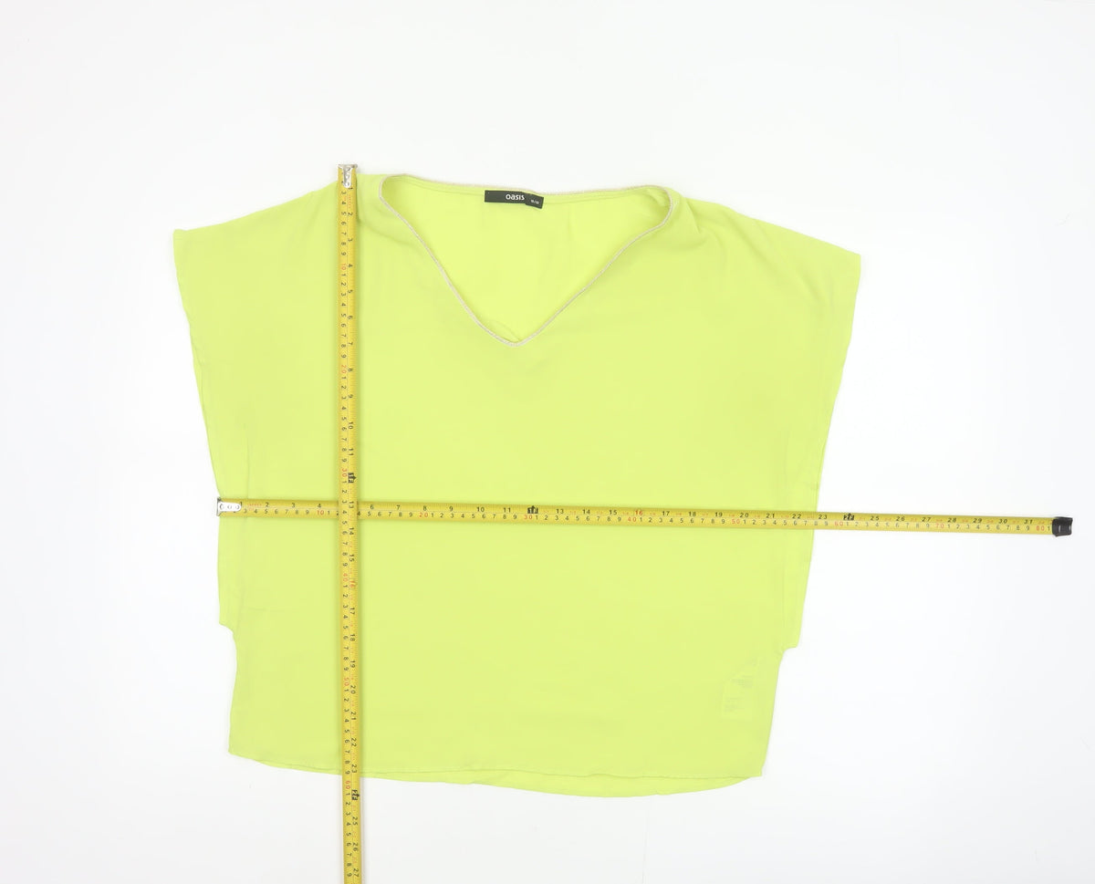 Oasis Women Yellow V-Neck Cap Sleeve Sheer Blouse Size 10