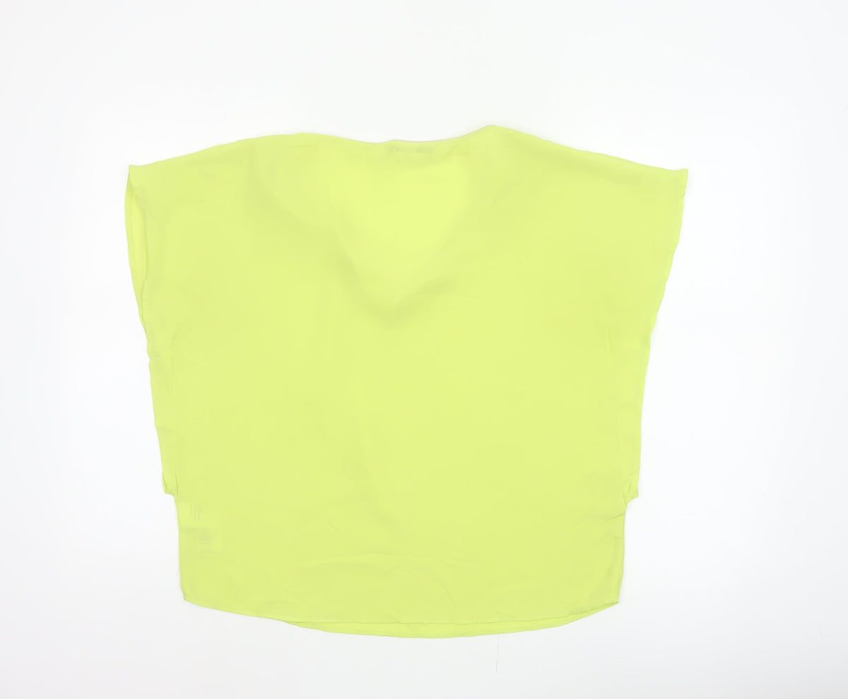 Oasis Women Yellow V-Neck Cap Sleeve Sheer Blouse Size 10