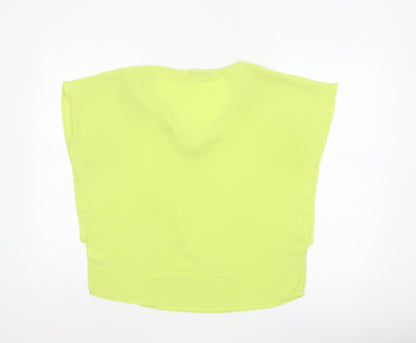 Oasis Women Yellow V-Neck Cap Sleeve Sheer Blouse Size 10