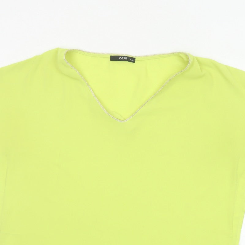 Oasis Women Yellow V-Neck Cap Sleeve Sheer Blouse Size 10