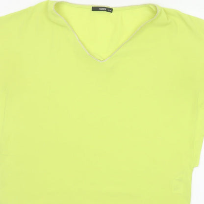 Oasis Women Yellow V-Neck Cap Sleeve Sheer Blouse Size 10