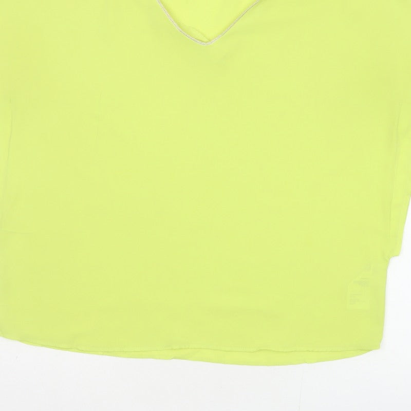Oasis Women Yellow V-Neck Cap Sleeve Sheer Blouse Size 10