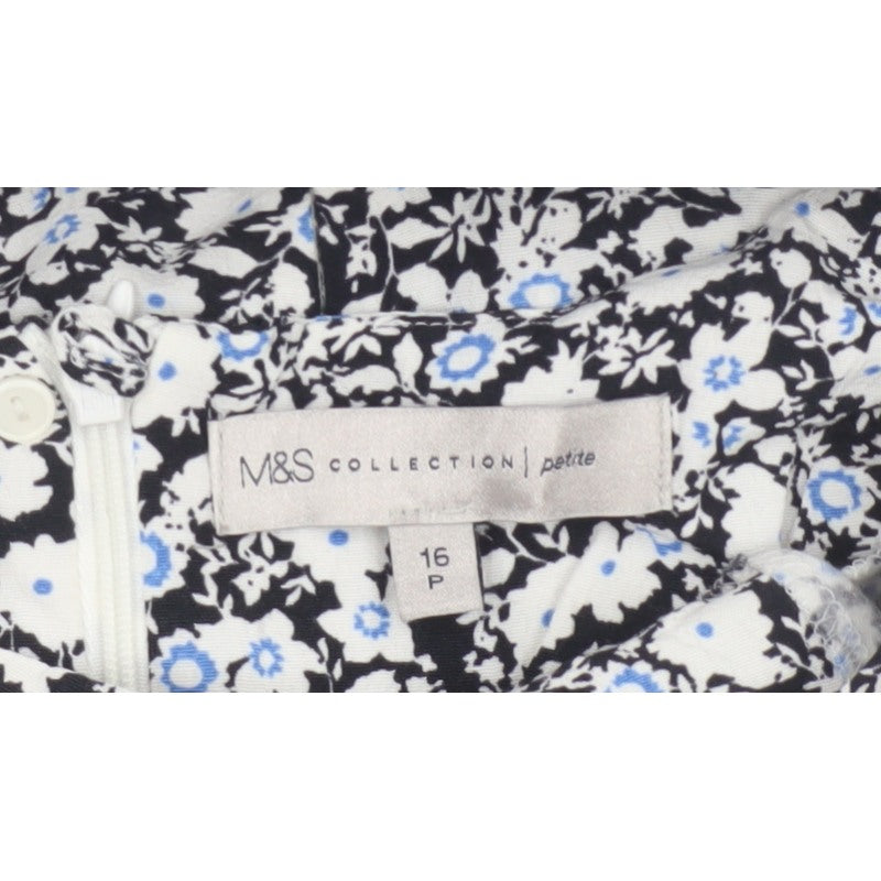 Marks and Spencer Women Black Floral Petite 16 Fit & Flare Midi Dress
