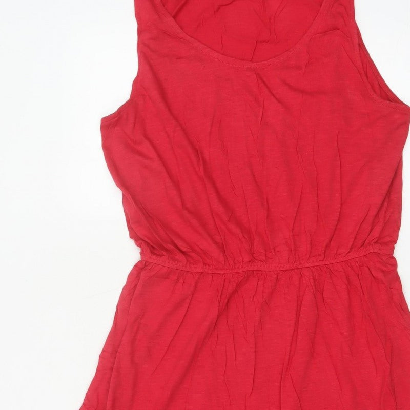BASIC Women Red M Sleeveless Scoop Neck Fit & Flare Jersey Dress