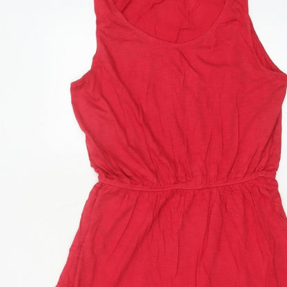 BASIC Women Red M Sleeveless Scoop Neck Fit & Flare Jersey Dress