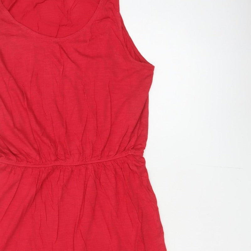 BASIC Women Red M Sleeveless Scoop Neck Fit & Flare Jersey Dress