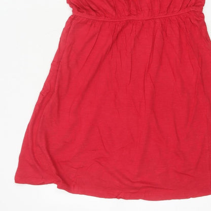 BASIC Women Red M Sleeveless Scoop Neck Fit & Flare Jersey Dress