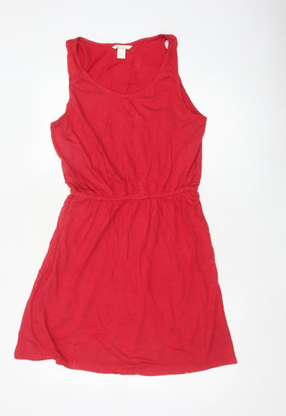 BASIC Women Red M Sleeveless Scoop Neck Fit & Flare Jersey Dress