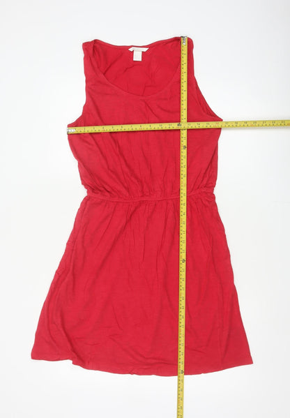 BASIC Women Red M Sleeveless Scoop Neck Fit & Flare Jersey Dress