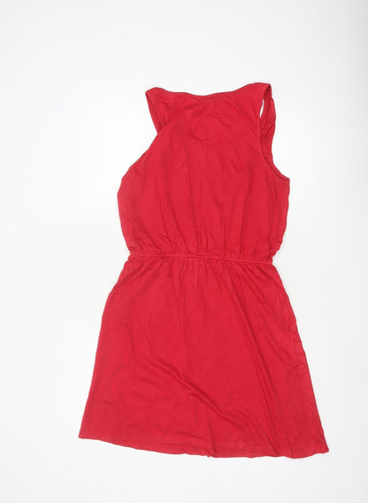 BASIC Women Red M Sleeveless Scoop Neck Fit & Flare Jersey Dress